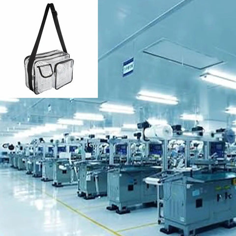 Slick Clear Anti Static Briefcase Featuring Multiple Pockets And Heavy Duty Pvc Build ideal for cleanroom tasks, shown in an electronics facility.