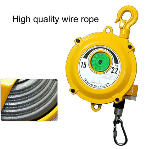 Spring Balancer Tool Hoist Stand With Manual Lock Adjustment And Power Tool Weight Slinger designed to slash wrist strain for auto shop crews hauling up to four hundred pounds solid garage gear with high-quality wire rope.