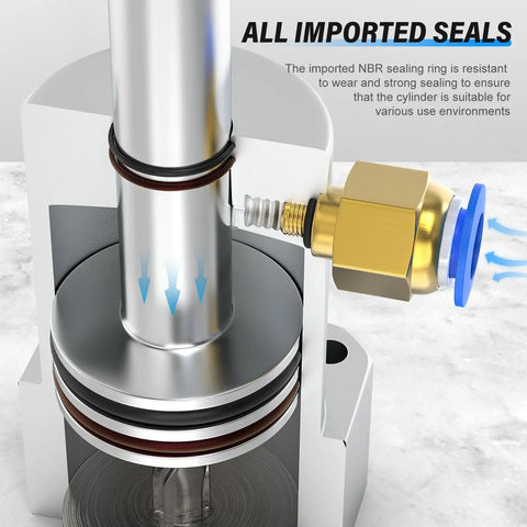Close-up of Left Turn Rotary Pneumatic Cylinder, 20mm Bore with imported seals and aluminum alloy body, M5 port, 6mm fitting