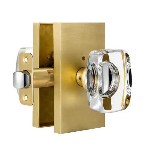 Crystal Glass Door Knobs With Lock Satin Brass Finish For Bedroom And Bathroom Privacy Knob Easy To Install Modern Interior