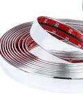 Chrome automotive trim molding roll, 16 ft long, 1 in wide, self-adhesive heavy-duty coil (close-up view)