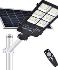 Beast Bright 400W Solar Street Light for Outdoors Dusk to Dawn LED Flood Light with remote and solar panel visible