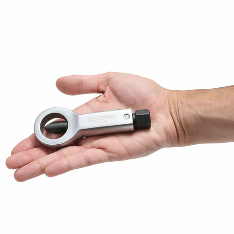 Heavy Duty Nut Splitter Tool For Removing Rusty, Broken Or Damaged Nuts Without Damaging Bolt Threads, held in hand, compact size