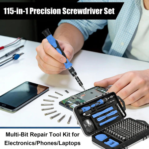 115-In-1 Precision Screwdriver Set With Magnetic Bits Clutch Head Non Slip Ergonomic Handle Tweezers And All-In-One Repair Kit