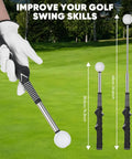 Retractable Golf Swing Trainer With Grip Trainer And Click Feedback For Tempo And Swing Mechanics Weighted Indoor Practice Stick For Home Office Use Great Gift For Men And Women Beginners, shown with measurements