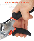 LeafLux miter shears for wood trim with adjustable 45°–135° angles, steel blade, black and orange non-slip handles.