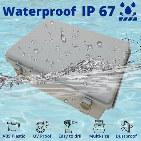 Heavy Duty Outdoor Junction Box Waterproof IP67 Plastic Enclosure with Mounting Plate, two NPT ports, large size for wet weather projects