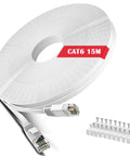 Six Foot White Flat Cat6 Ethernet Cable With Snagless RJ45 Connectors For Quick Modem And Router Setup High Speed LAN Patch Cord Solid Copper Wire Clips Included Ideal For Home Or Office Network