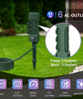 Outdoor Power Stake With Six Outlets, 9 Ft Extension Cord, Dual Sided Weatherproof Power Strip With Flip Covers in garden