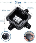 Outdoor IP66 Waterproof Junction Box Kit Of 4 With 3 Way Cable Connectors For 6mm To 10.2mm Cables with size dimensions shown