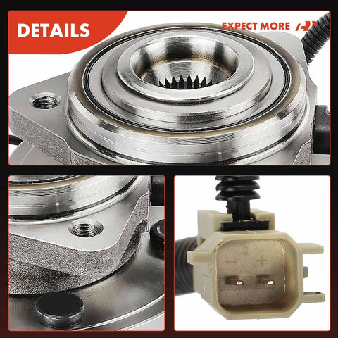 Close-up of Pair Of Front Wheel Bearing And Hub Assemblies With ABS For Jeep Commander 2006 To 2010 And Grand Cherokee 2005 To 2010