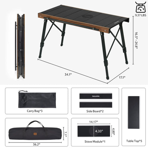 Height Adjustable IGT Camping Table With Detachable Edge Mount For Extra Storage, Foldable Portable Camp Table dimensions