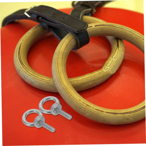 Beefy Eye Bolt M6x20 With Nylon Lock Nuts And Washers, Heavy Duty Stainless Steel Eyebolt With Shoulder For Vibration Dampening, Machinery Mounting And Decorative Hanging, Corrosion Resistant Hardware, stainless eye bolts with washers on red background