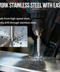 Damaged Screw Extractor Set For Easy Removal Of Rusty Stripped Screws Nuts And Bolts With Magnetic Extension Shaft And Socket Adapter 32 Piece HSS 4341 Tools By STREBITO Screwdriver Bits Included shown in use on stainless steel surface