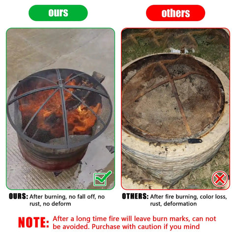 Comparison of 36 Inch Round Fire Pit Screen With Handle And Poker, Collapsible Heavy Duty Mesh Cover for durability against others.