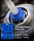 Close-up of Bearing Race And Seal Driver Kit 43-Piece Set with 23 Metric And 16 SAE Adapters in use on automotive bearing