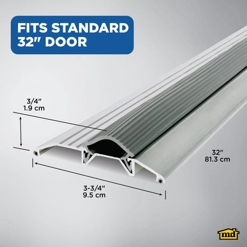 Heavy Duty Low Profile Exterior Door Threshold 3-3/4 In W X 3/4 In H X 32 In L Silver Aluminum And Vinyl Guard Against Drafts