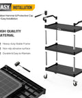 Heavy Duty Three Tier Plastic Utility Cart With Wheels, Beast Of A Cart Capable Of 450 Lbs, shown with rubber hammer for assembly.
