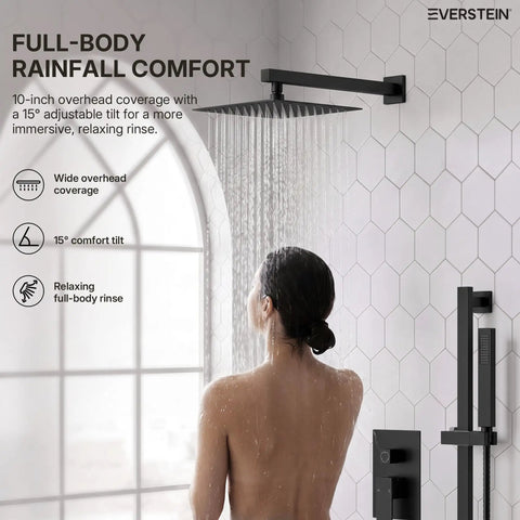 EVERSTEIN Shower System with Handheld Spray, 10" High-Pressure Rainfall Shower Faucet Set featuring 10-inch overhead coverage.