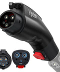 Tesla To J1772 Charging Adapter 60 Amp Plug And Play Ev Converter Weatherproof Ip65 Level 2 Electric Vehicle Connector close-up of plug