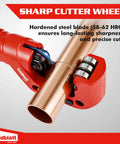 No Nonsense CSST Tubing And Copper Pipe Cutter For Conduit, 1/8 To 1-1/4 Inch Range, visible cutting copper pipe