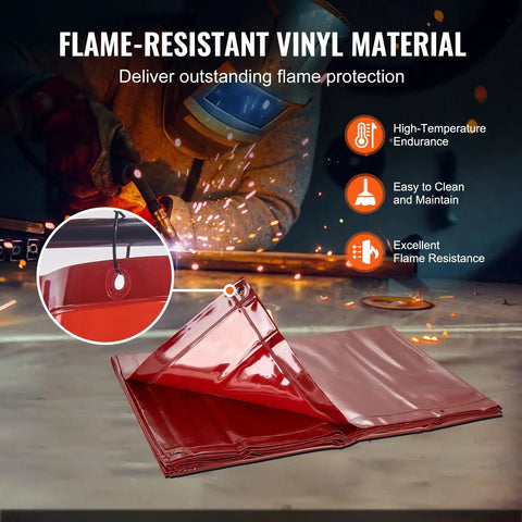 Heavy Duty Welding Curtain With Steel Frame, 6 X 8 Ft Flame Resistant Vinyl Screen On Smooth Rolling Locking Casters, Pro Grade Mobile Spark Shield For Shops And Garages In Bold Red