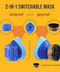 2-in-1 switchable Reusable Half Face Respirator Mask With 6 Filter Pads 2818 Food Grade Silicone Dust Mask shown in blue