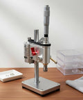 Precision Benchtop Drill Press With Cross-Slide Vise Three Jaw Chuck Aluminum Steel Portable Miniature Machine on workbench.