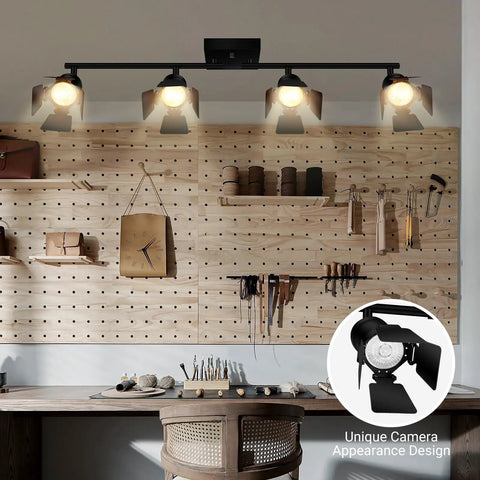 Dope Black Track Lighting Kit With Rotatable Heads For Ceiling Vintage Industrial Spotlight Style installation in workshop