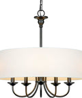 Five Light Traditional Chandelier With White Linen Drum Shade Dope Adjustable Height Oil Rubbed Black Finish Modern Ceiling Light Fixture For Dining Room Living Room Bedroom Or Foyer Black And White