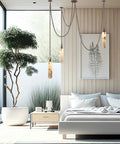 Sleek 12 Light Alabaster Pendant Lamp With Cylinder Shade And Killer Led Glow For Modern Dining Rooms in a serene bedroom setting.