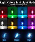 Eight Color Wireless LED Car Lights With Remote Control USB Rechargeable Strobe Kit showing 8 colors and brightness levels