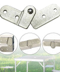 Folding Hinge For Iron Tables And Doors, Reliable Heavy Duty Compact Support, hardware close-up and installation views