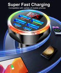 Hassle Free 6 In 1 Usb C Car Phone Charger With Real Time Volt Meter, 250W Multiport Cigarette Lighter Plug showing six ports and volt display.