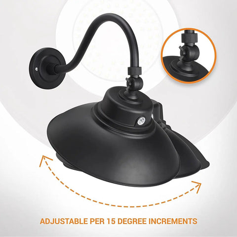 2 Pack 14 Inch Black Gooseneck Barn Light LED Fixture with Photocell Swivel Head, Adjustable Angle, ETL Listed