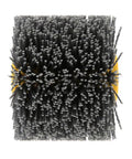 Close-up of Wire Brush Wheel For Burnishing And Polishing, 240 Grit Brushing Tool with 19mm center and 120mm diameter, black finish.
