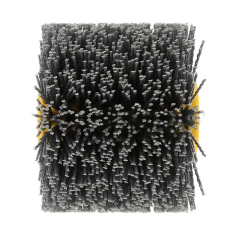 Close-up of Wire Brush Wheel For Burnishing And Polishing, 240 Grit Brushing Tool with 19mm center and 120mm diameter, black finish.