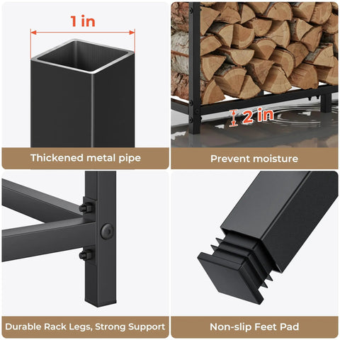 34 Inch Firewood Rack With Log Carrier Bag For Outdoor And Indoor Use Beefy Heavy Duty Metal Fire Wood Holder Rustproof Storage Details