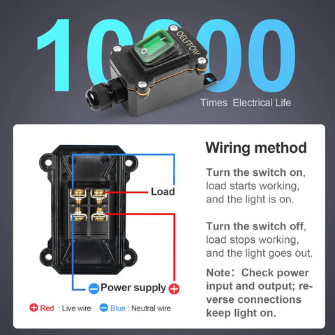 Durable Waterproof Boat Rocker Switch With Green Indicator Light For Boaters And Marine Setups DPST Inline Cord Switch