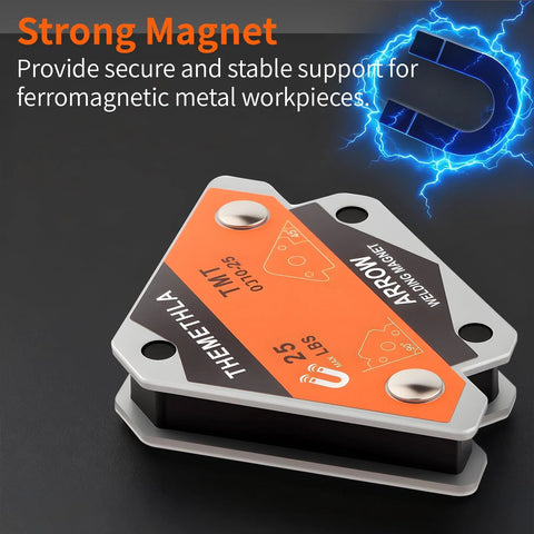 Themethla welding magnets 4-piece set, 25 lb holding power, orange label on gray metal housings