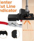 35mm Cabinet Door Concealed Hinge Jig With Quick Clamps And Snap-On Ruler For Adjustable Edge Margins showing center cut line indicator and clamp.