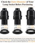 Three Black E26 Lamp Shade Collar Rings showing threaded reducers sizes 1-3/8 inches and 1-1/2 inches for vintage socket lamps