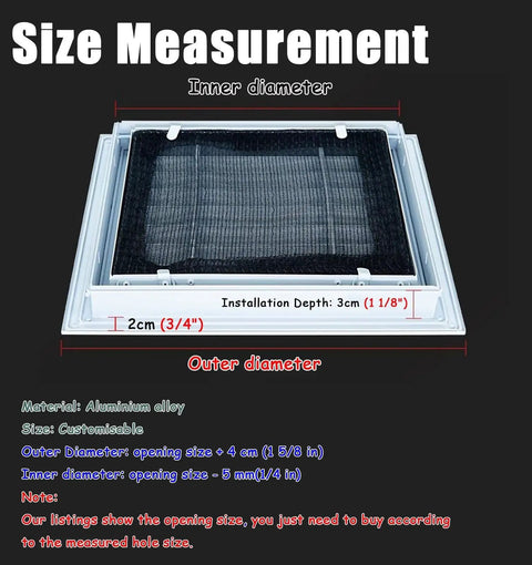 Top Notch White Louvered Access Door Vent With Detachable Mesh Cover For Wall And Ceiling Inspection Hatch showing size measurements and installation details.