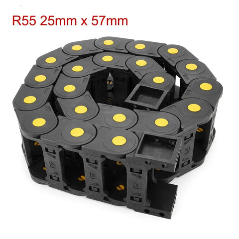 R55 25mm By 57mm Open Type Plastic Cable Drag Chain Carrier For Wires 1 Meter Length CNC Black, coiled view