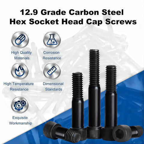 16 Pack M4 X 150mm Hex Socket Head Cap Screws Bolts With Allen Drive partially threaded showcasing 12.9 grade carbon steel features.