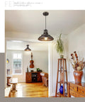 Farmhouse Pendant Light For Kitchen Island, kitchen view with 12 inch barn style oil rubbed bronze hanging lamp in living space