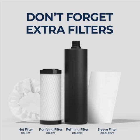 Water Filter Replacement Kit For Gravity Fed Emergency Drinking System with net, purifying, refining, and sleeve filters.