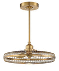 Industrial Cage Fandelier Ceiling Fan With Remote Control And Integrated Led Light Warm Brass Adjustable Stem, close-up view.