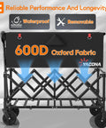 Extra Long 35 Inch Folding Wagon With Wheels, Heavy Duty Collapsible Utility Cart, features waterproof 600D Oxford fabric