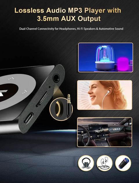 Close-up of 64GB MP3 Player With 2.4 Inch Screen And Built In Speaker Bluetooth Hi Fi Sound Expandable To 192GB With Memory Card